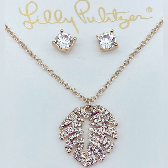NWT Lilly Pulitzer Poinsettia Island Vibes Accessories Boxed Earrings/Necklace - Picture 2 of 7